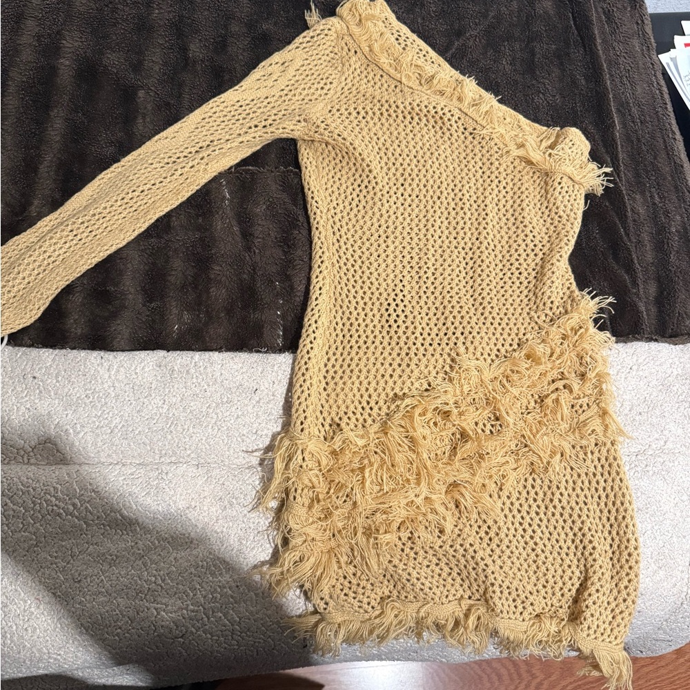 Stylish Tan Knit One-Shoulder Dress